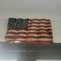 Handmade Wooden Flag  17 X 28 X 2 Inches Thick .