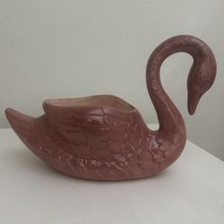 Vintage Hollywood Regency Retro Post Modern Mauve Swan Ceramic Planter 