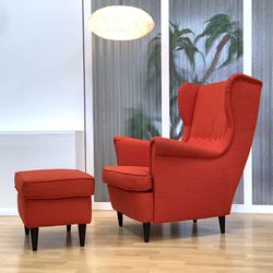 Mid Century Modern Style Lounge Chair & Ottoman Orange MCM