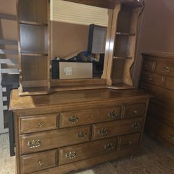 Beautiful Solid Wood Dresser With Mirror.  Delivery Available For An Extra Fee 