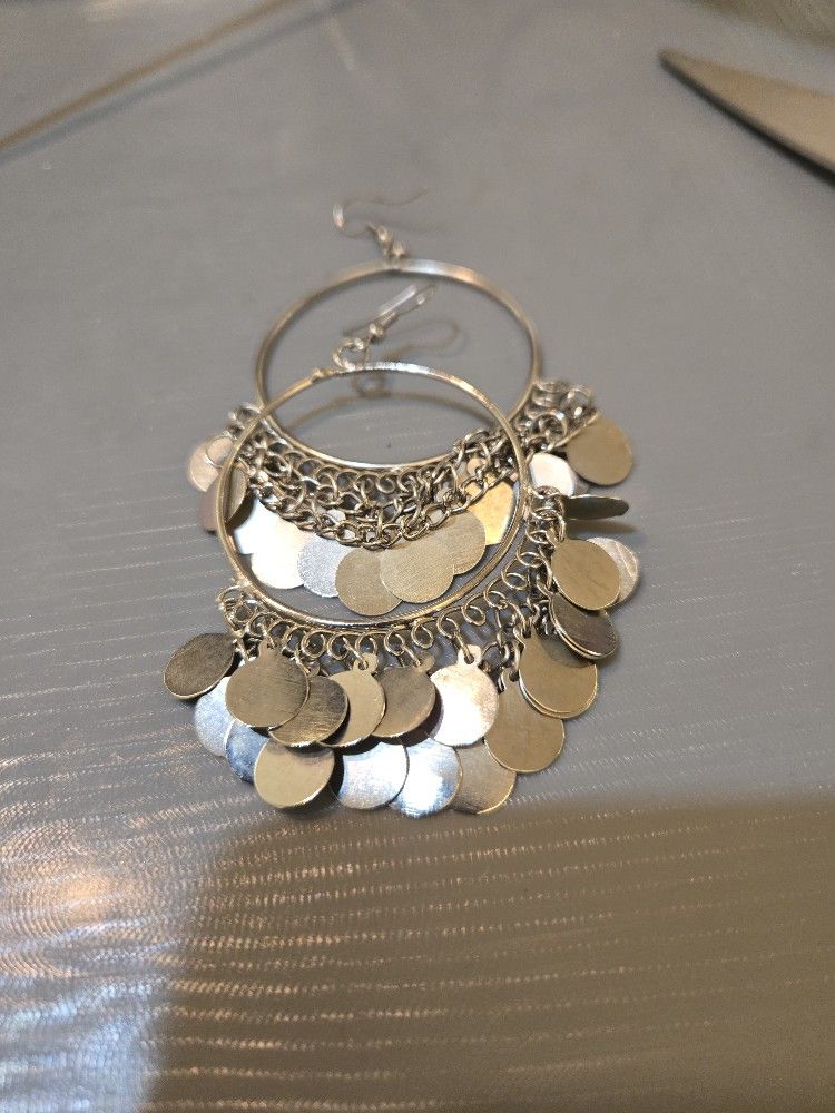 Oxidised Silver hoop earrings with silver coin accents #festivalvibes