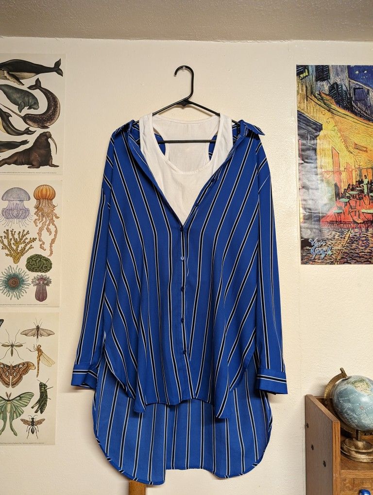 Striped Blue Button-Up