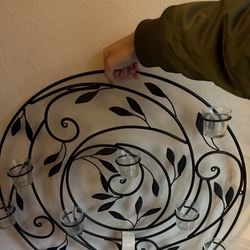 Beautiful Decoration Candleholder black metal Glass decorative Decor wall leaf piece