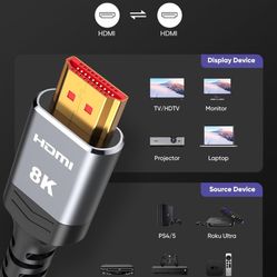 New 8K HDMI 2.1 Cable 2-Pack 6.6FT, Highwings Certified 48Gbps Ultra High Speed Slim HDMI Cord, Support 4K@120Hz 8K@60Hz, HDCP 2.2&2.3, Dynamic HDR,eA