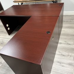 Mahogany Executive L Shaped Corner Desk And Matching Lateral File Cabinet 
