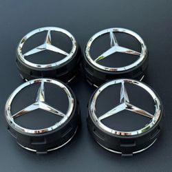 MERCEDES BENZ SET OF 4 BLACK - BLACK OUTLINED 75 mm/2.95in Wheel Center Caps
