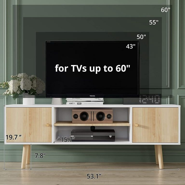 White & Natural Oak Modern Tv Console Table