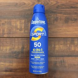 Coppertone SPORT 50 SPF 4-In-1 Performance Sunscreen; Stops up to 98% of UV Rays+ Resist Sweat+ Heat + Water: 5.5 oz