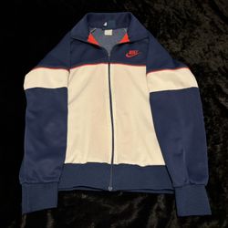 Mens Medium Vintage 90s Nike Navy Blue/White/Red Full Zip Sweater