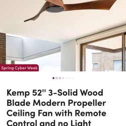 Kemp 52” Solid Wood Fan With Remote And No Light
