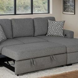 Brand New Grey Sectional Sofa Storage Sleeper (Pillows Included)