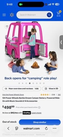 12V Power Wheels Barble Dream Camper Battery-Powered Ride.