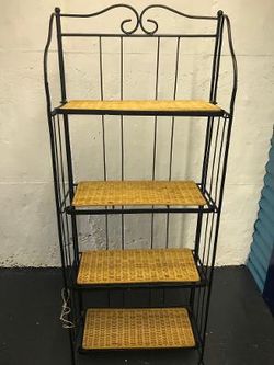 Vintage Wrought Iron & Wicker Shelf