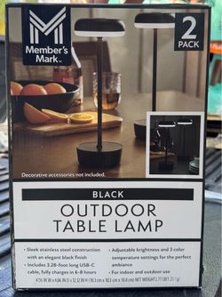 Member's Mark Outdoor Table Lamp 2-Pack, Cordless, Adjustable Brightness (Black)