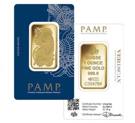 PAMP Suisse Lady Fortuna 1 oz Gold Bar 0.9999 Fine in Assay Card