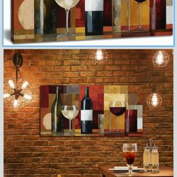 Large Wine Glass Canvas Wall Art for Living Room Geometric Wall Art Abstract Artwork Modern Canvas Prints for Bedroom Kitchen Home Office Decor Room A