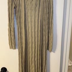 Women’s Long Cable Knit Cardigan Beige Medium