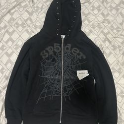 Black Spider Studded Zip Up Hoodie