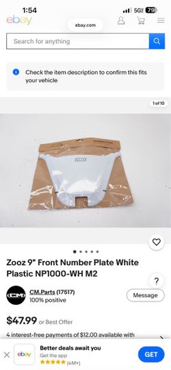 Zooz 9" Front Number Plate White Plastic NP1000-WH