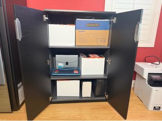 Heavy Duty Black Woodgrain 2-Door Office Storage Cabinet — Local Pickup