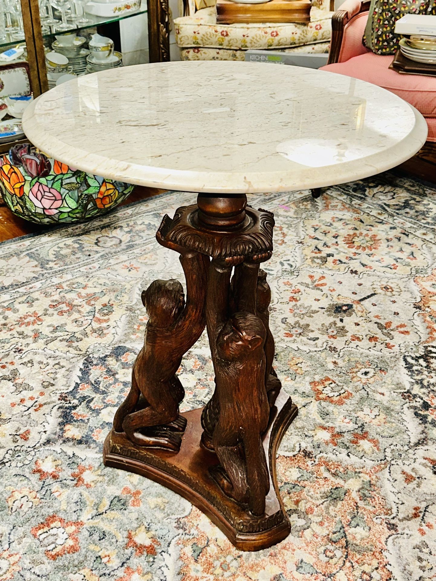 Marble living room table with sculpture of carved Monkeys neoclassical style