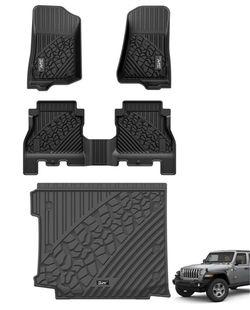 3W Floor Mats + Cargo Liner for Jeep Wrangler JL 2018–2026 4-Door – Full Set