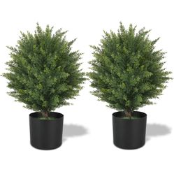 ECOLVANT Two 21''T Artificial Topiary Ball Tree UV Resistant Artificial Shrubs Potted Artificial Cedar Tree for Outdoor Indoor Front Porch Garden