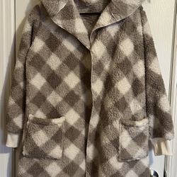 Daydream By Berkshire Home Hooded Women’s  Plaid Robe S/M Fuzzy Sherpa NO BELT