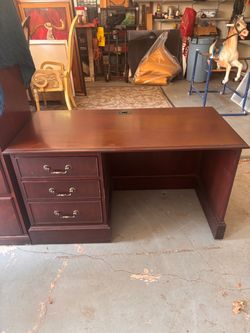 Vintage 1980s Office Side Desk - Solid Wood w/ wire cut-out and Storage