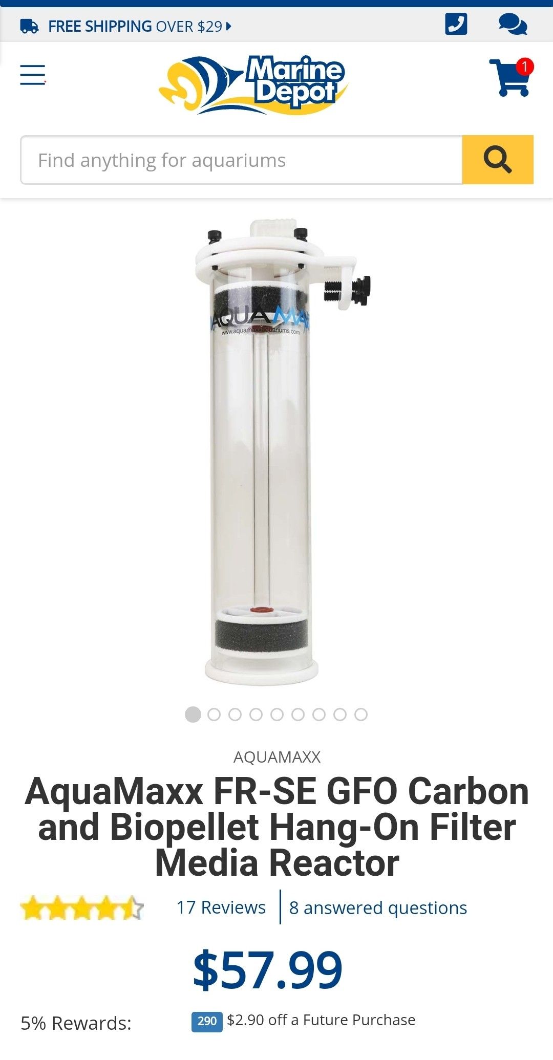 AquaMaxx FR-SE GFO Carbon and Biopellet Hang-On Filter Media Reactor
