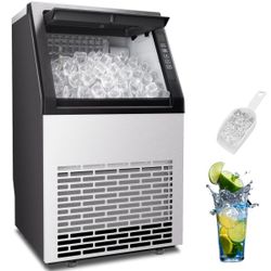 Commercial Ice Maker Machine, 80lbs/24H Stainless Steel Under Counter Ice Machine with 20lbs Ice Storage Capacity, Freestanding Ice Maker with Auto Se