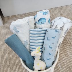 Baby Boy Muslin swaddle Blanket Bundle – 7 Pieces