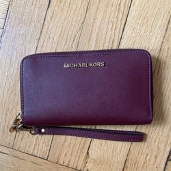 Michael Kors Purple Berry Pebble Leather Wristlet Large Wallet