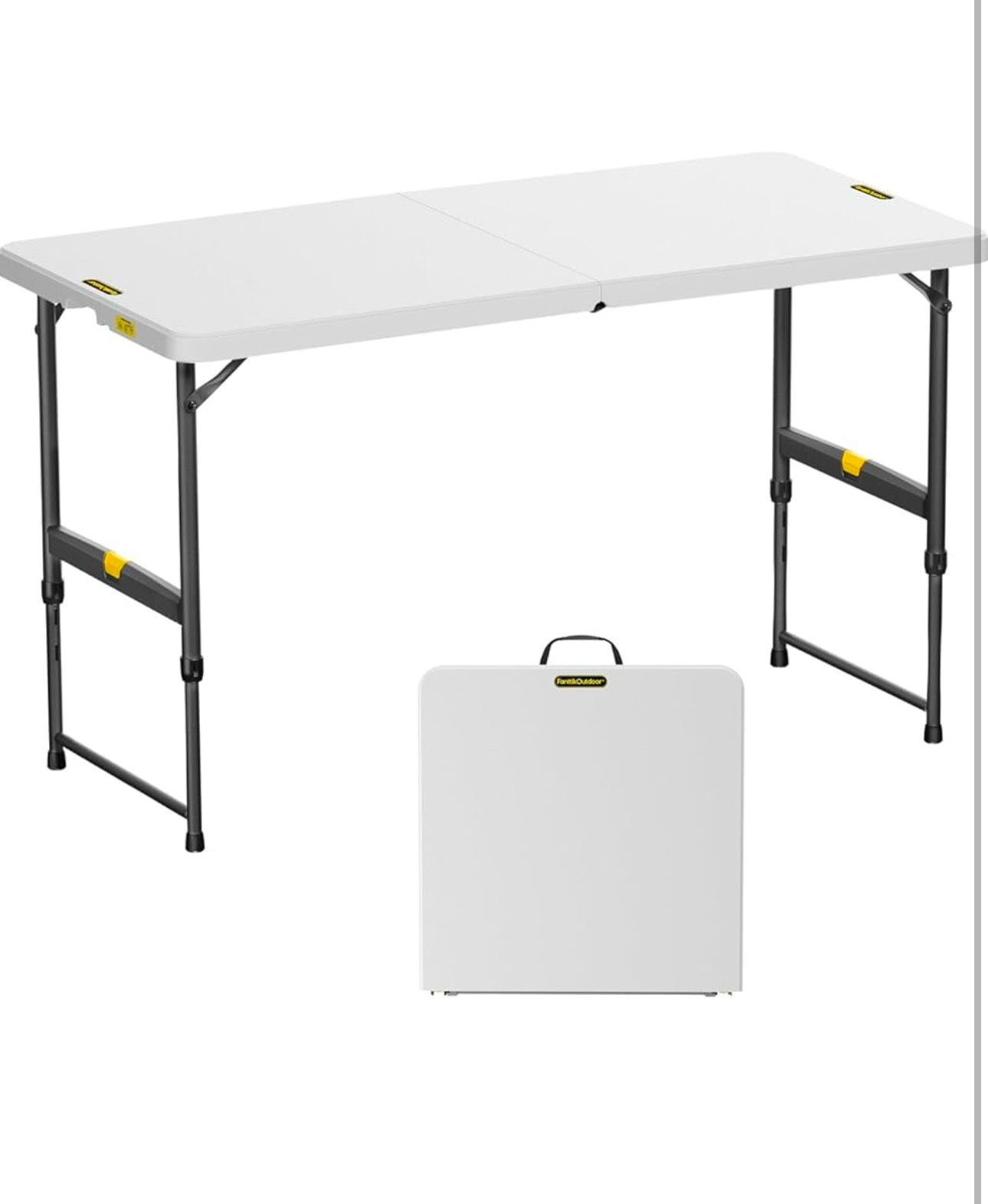 Zeta X4 Pro, 4ft Portable Folding Table, One-Handed Height Adjustment, 4 Heights, Gravity Lock, Carry Handle, Indoor Outdoor Heavy Duty Fold-in-Half U