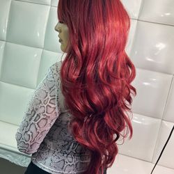 Synthetic Long Hair wig~red Burgundy Wavy Hair-costume Cosplay Dress Up-brand New $50- Peluca Larga Ondulada Nueva