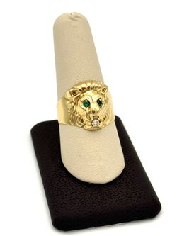 18K YELLOW GOLD LION HEAD RING SIZE 10.5 4.51G USED