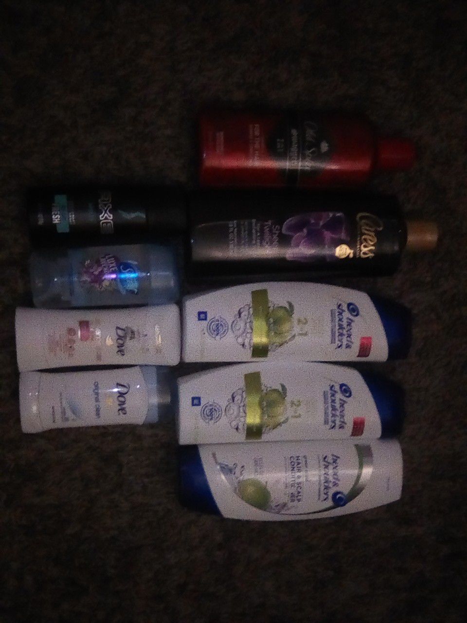 1)Old spice 2in1 shampoo & conditioner 1) Caress body wash 2) Head & shoulders 2in1 1) conditioner 1)axe body spray 1)Secret & 2)Dove deodarent