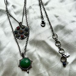 Lucky Brand Women’s Boho Silver Toned Chain Gemstone Layered Pendant Necklace