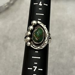 Vintage Navajo Old Pawn 925 Green Turquoise Ring