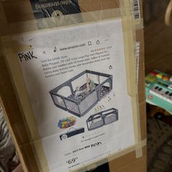 Pink 79”x63” extra large playpen with balls