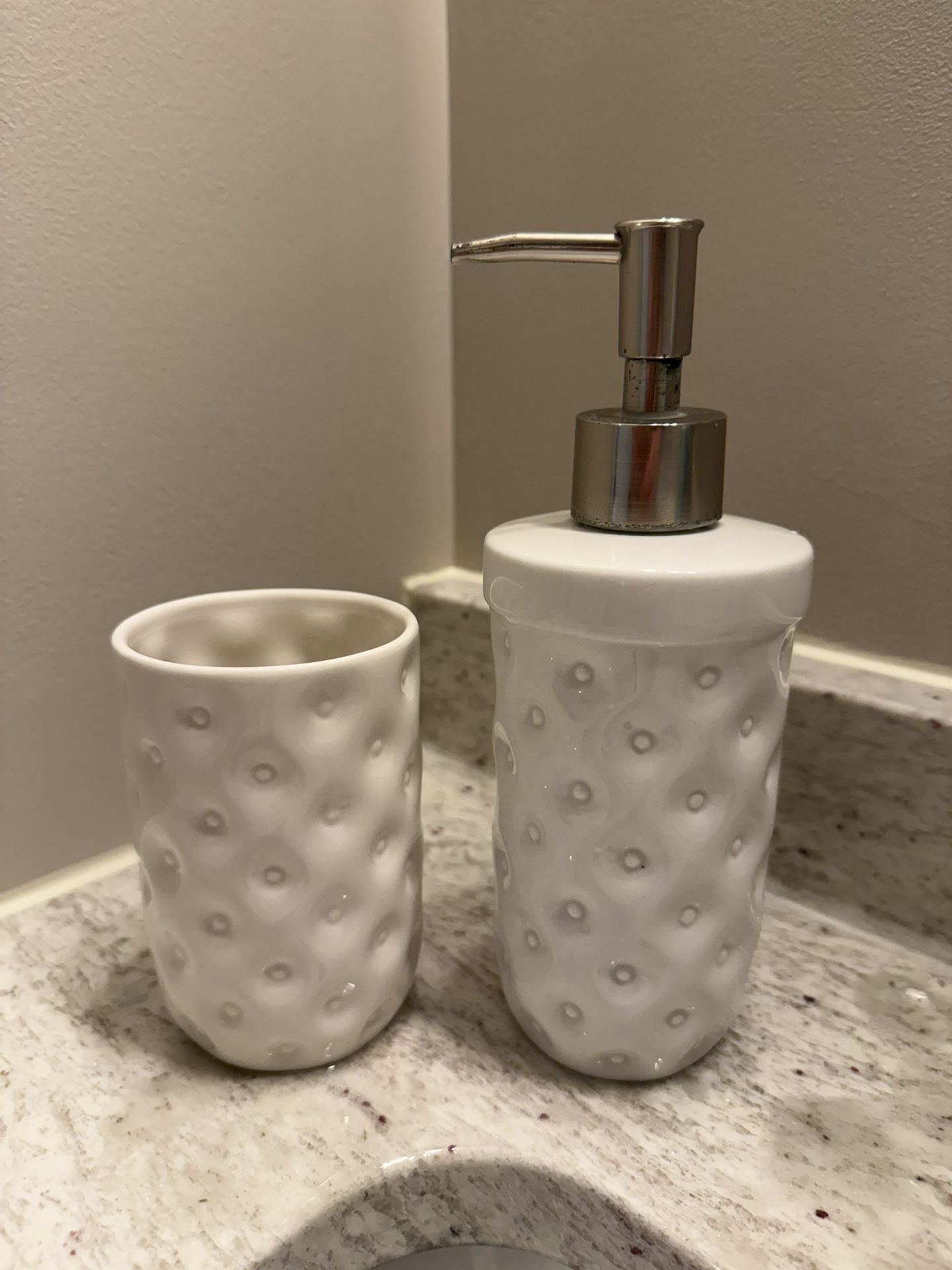 Tahari Home Ceramic Soap Dispenser & Cup White
