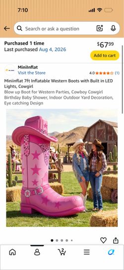 7ft Inflatable Cowgirl Boot with LED Lights