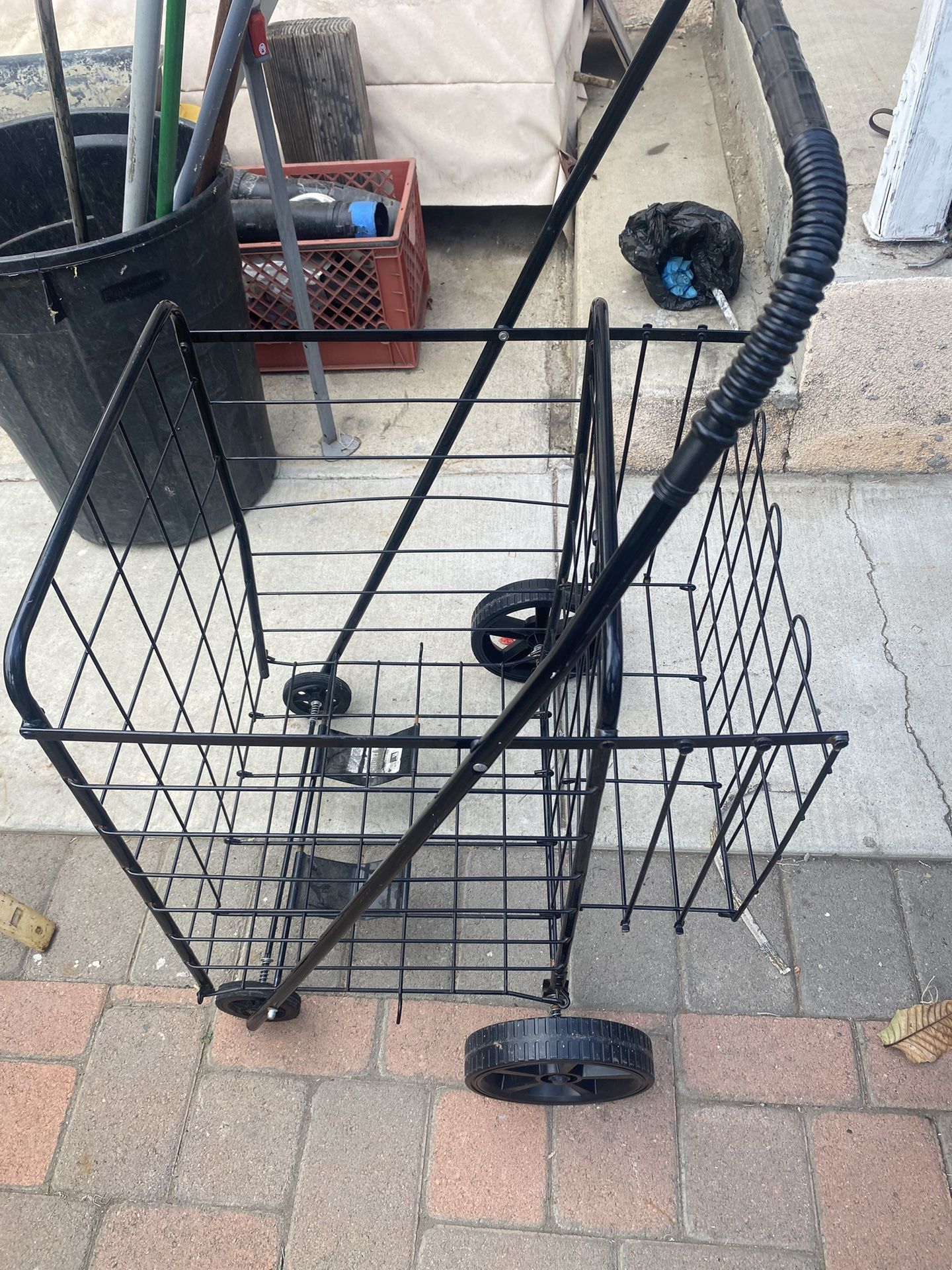 Folding Shopping Cart With  Wheels And Double  Basket 