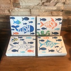 Shark, Whale, Brush, Floss, Flush, Wash 9 1/2” x 8” Canvas P