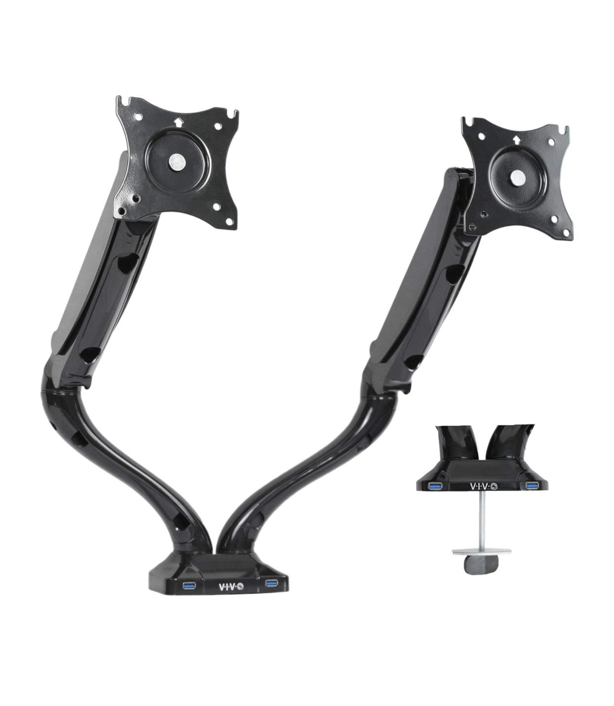 Dual Monitor Height Adjustable Desk Mount Stand - Gas Spring Arms & USB Ports