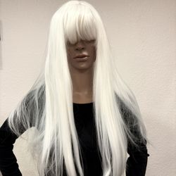 Long White Wig With Bangs