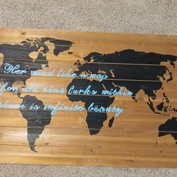 Handmade WOODEN PAINTING of WORLD MAP 