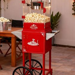 Zylena 10oz Vintage Movie Theater Style Electric Popcorn Poppers Cart, Red