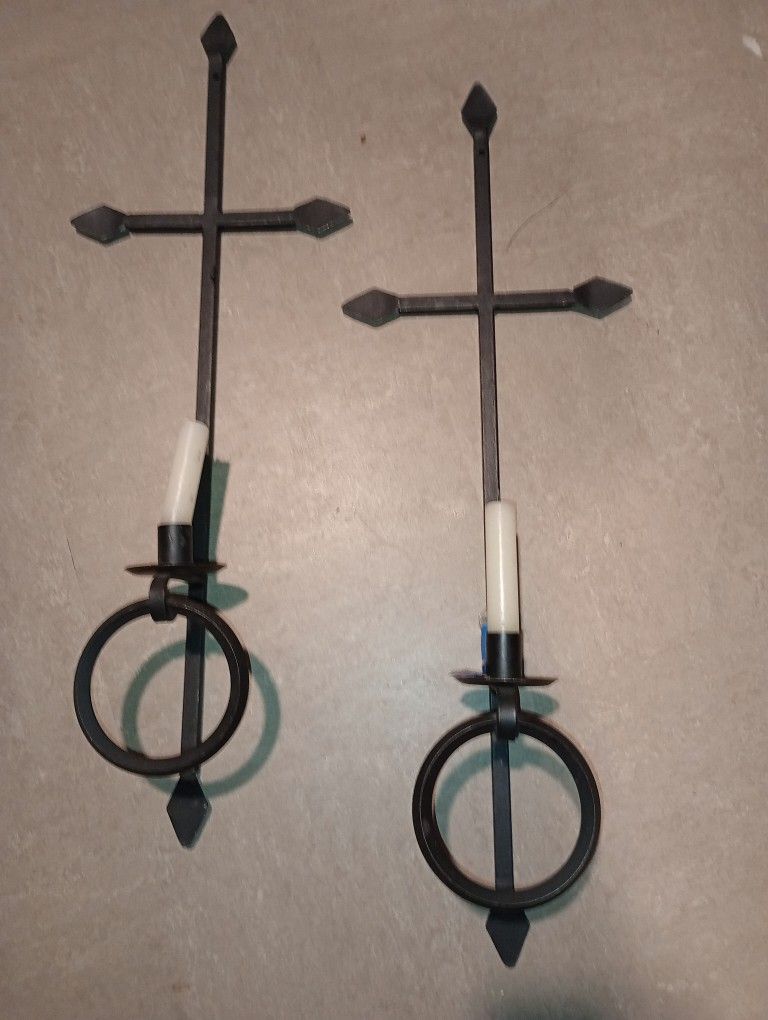 Wrought Iron Cross Candle Holders