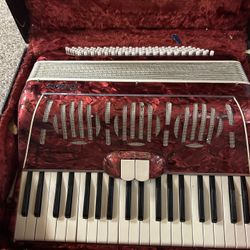 Vintage Rollette Red Accordion with Case